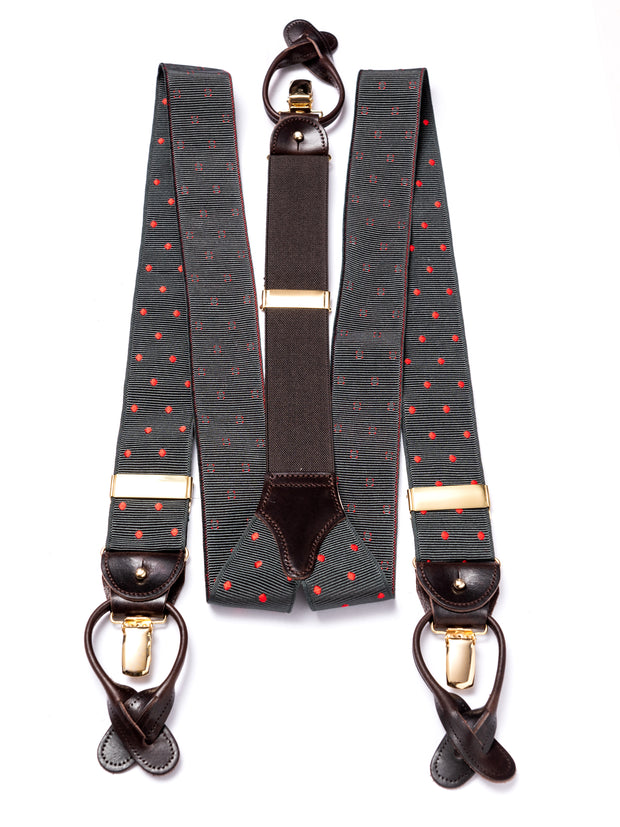 Hosenträger, polka dots green/red