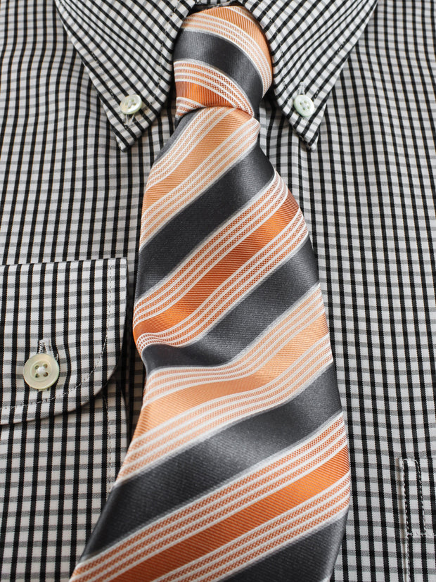 Krawatte: Krawatte gestreift in orange/grau | John Crocket – Fine British Clothing