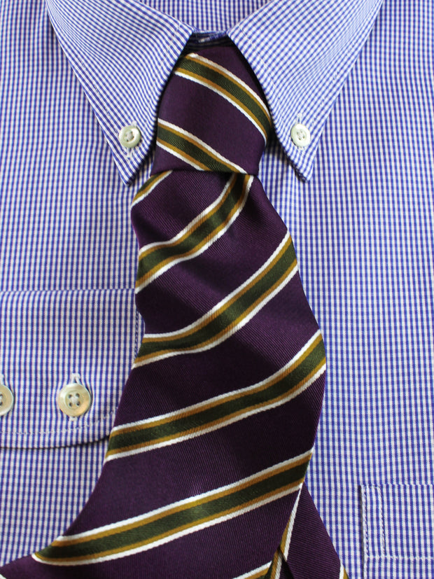 Krawatte: Krawatte mit Streifen in lila/grün/gelb | John Crocket – Fine British Clothing