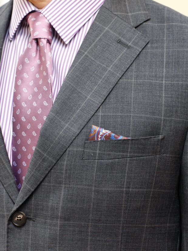 Anzug: Classic Anzug mit 3-Knopf Sakko in grau mit hellgrauen Überkaro | John Crocket – Fine British Clothing