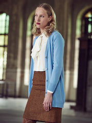 Cashmere Strickjacke mit V-Ausschnitt im längeren Schnitt 100% Kaschmir