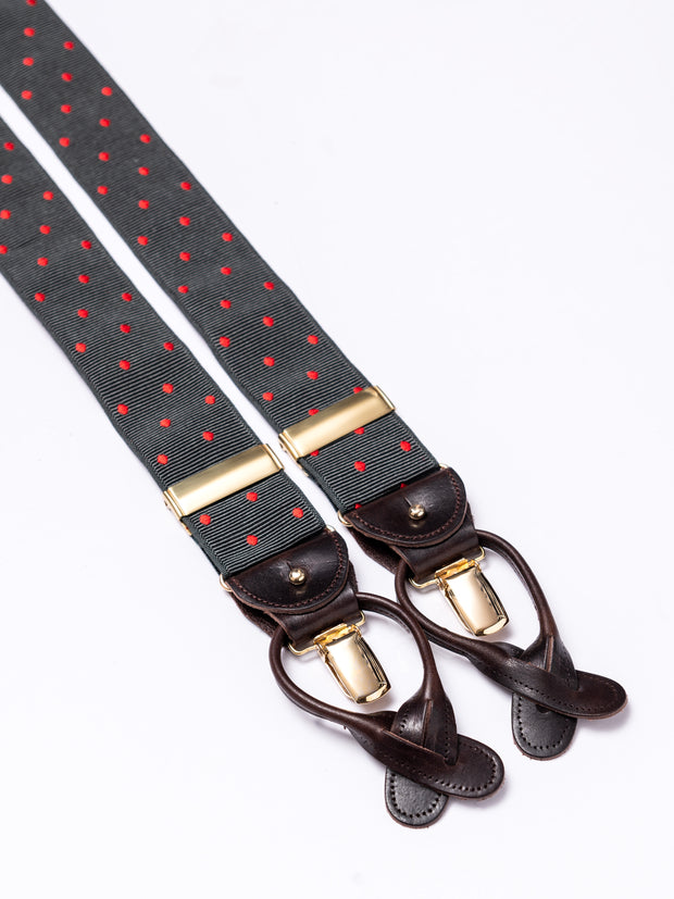 Hosenträger, polka dots green/red