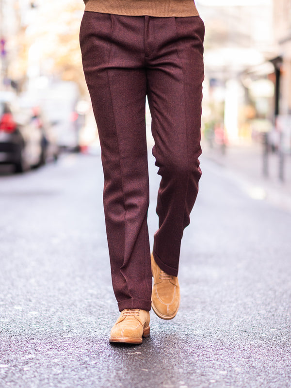 Tweedhose in rot bordeaux Frontalansicht — John Crocket