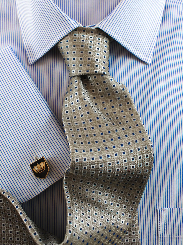 Hemd: Hemd mit Classic Kent Kragen in blau gestreift | John Crocket – Fine British Clothing