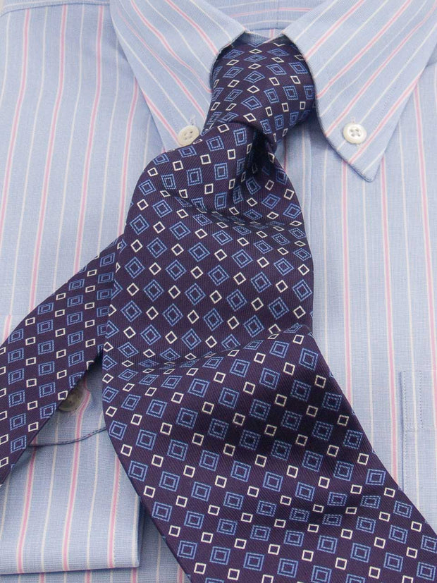 Hemd: Hemd mit Classic Button Down Kragen in blau/rosa gestreift | John Crocket – Fine British Clothing