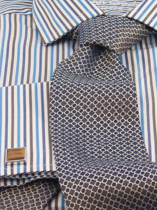 Hemd: Hemd in Slimline mit Cut-Away Kragen in blau/braun gestreift | John Crocket – Fine British Clothing