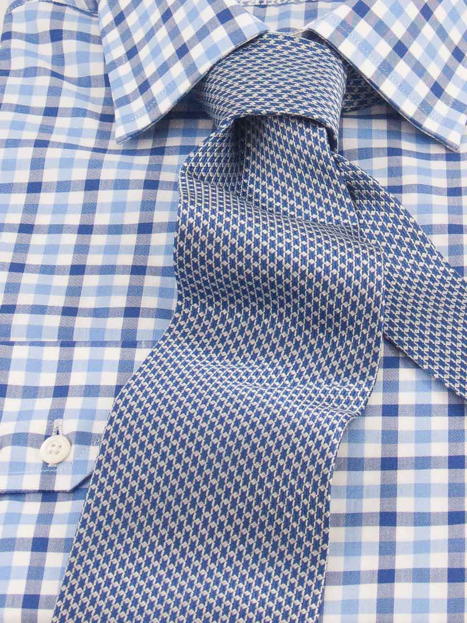 Hemd: Hemd in Slimline mit Kent Kragen in blau kariert | John Crocket – Fine British Clothing