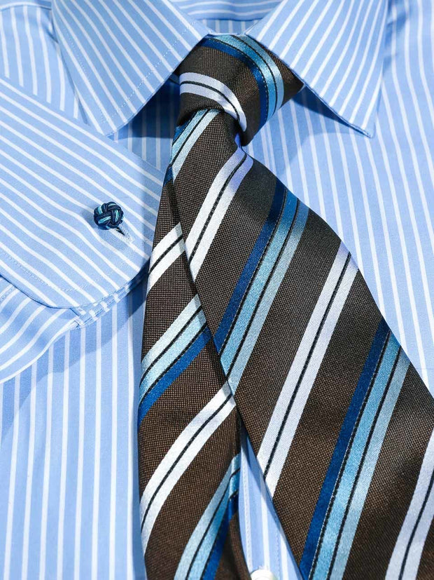 Hemd: Hemd mit Classic Kent Kragen in hellblau gestreift | John Crocket – Fine British Clothing