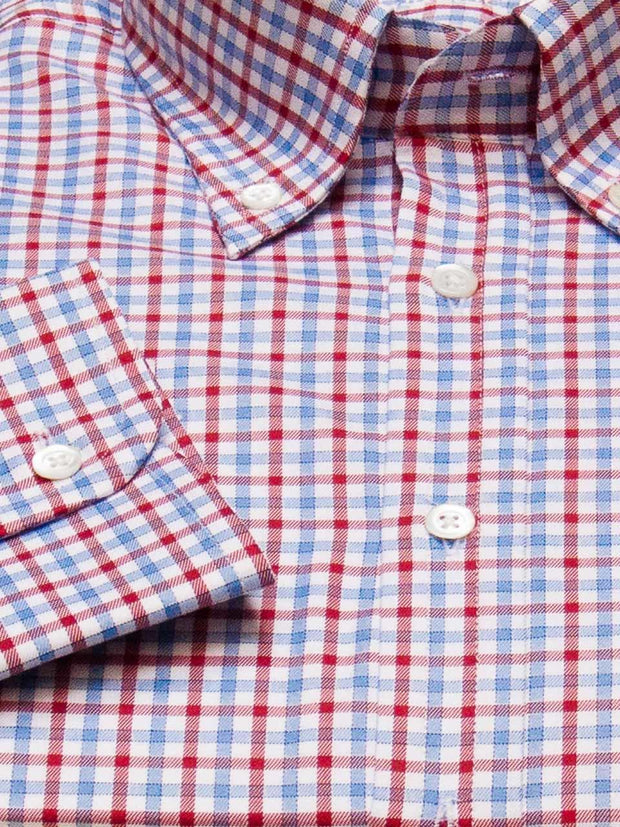 Hemd: Hemd mit Classic Button Down Kragen in blau/rot kariert | John Crocket – Fine British Clothing