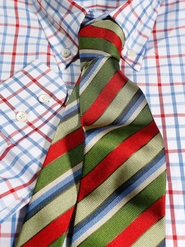 Hemd: Hemd mit Classic Button Down Kragen in blau/rot kariert | John Crocket – Fine British Clothing
