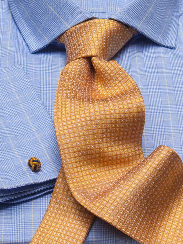 Hemd: Hemd in Slimline mit Cut-Away Kragen in blau kariert | John Crocket – Fine British Clothing