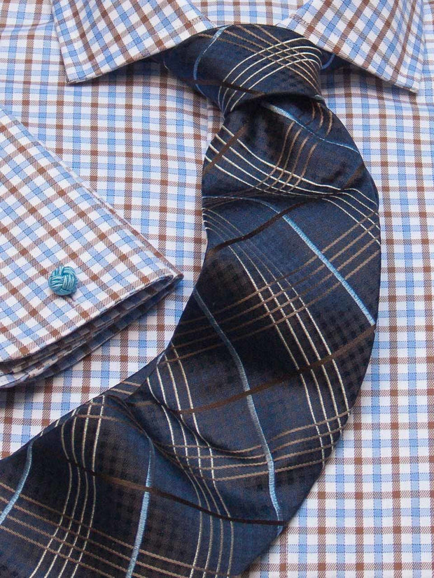 Hemd: Hemd in Slimline mit Cut-Away Kragen in blau/braun kariert | John Crocket – Fine British Clothing