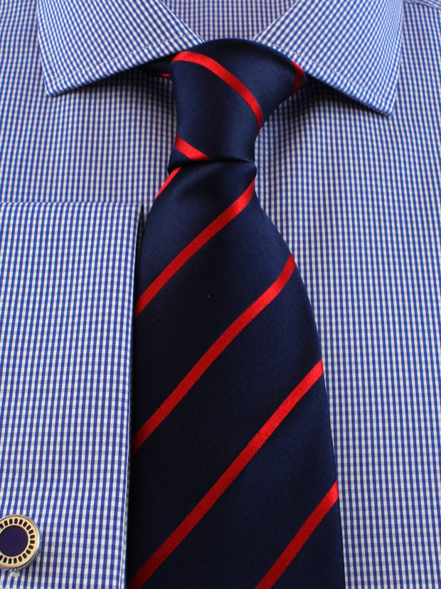 Hemd: Hemd in Slimline mit Cut-Away Kragen in blau kariert | John Crocket – Fine British Clothing