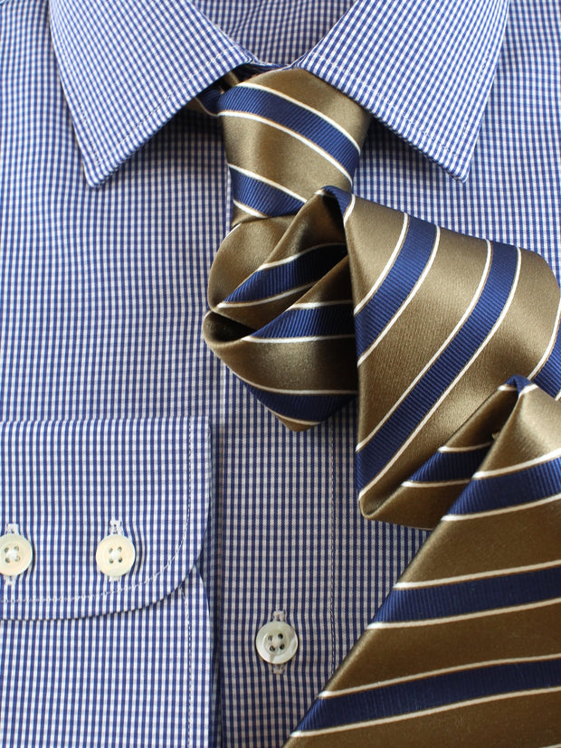 Hemd: Hemd in Slimline mit Kent Kragen in blau kariert | John Crocket – Fine British Clothing