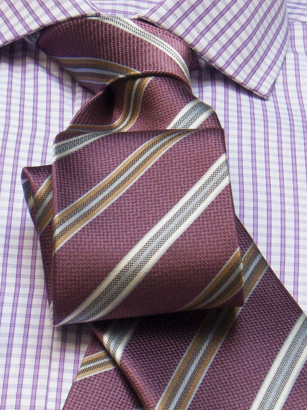Krawatte: Krawatte mit Streifen in lila/gold/silber | John Crocket – Fine British Clothing