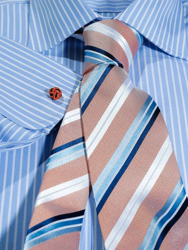 Seidenkrawatte Streifen in rosa/blau/weiß, Detailansicht