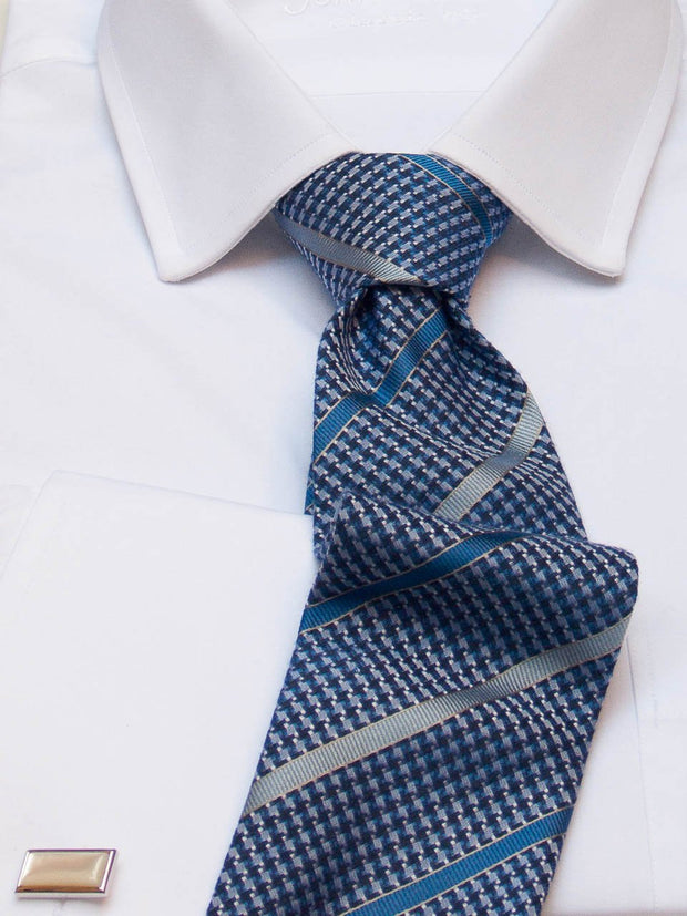 Krawatte: Krawatte mit Streifen in blau | John Crocket – Fine British Clothing