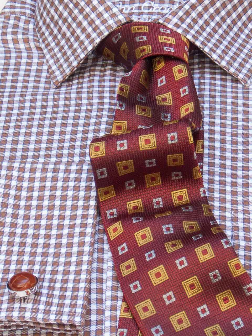 Hemd: Hemd mit Classic Kent Kragen in braun kariert | John Crocket – Fine British Clothing