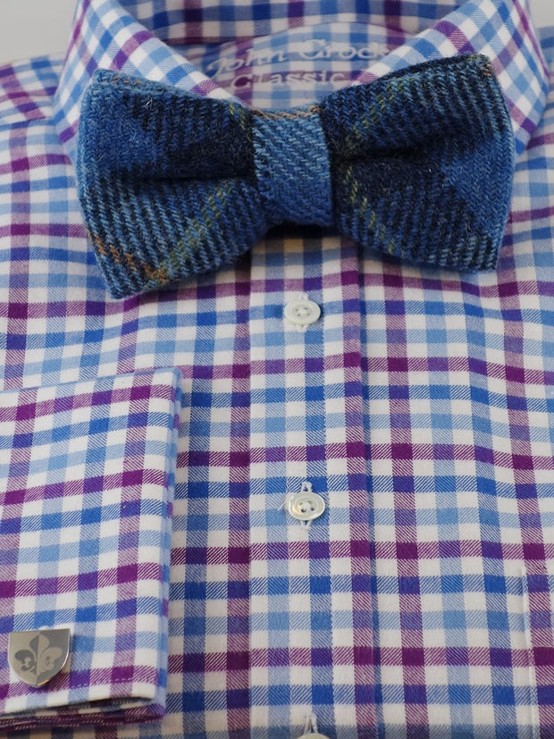 Hemd: Hemd mit Classic Kent Kragen in blau/lila kariert | John Crocket – Fine British Clothing