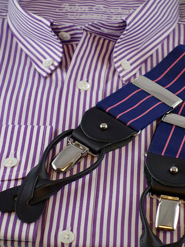 Hemd: Hemd mit Classic Button Down Kragen in lila gestreift | John Crocket – Fine British Clothing
