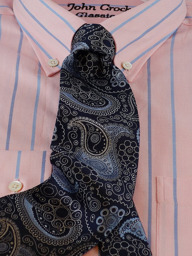 Hemd: Hemd mit Classic Button Down Kragen in rosa/blau gestreift | John Crocket – Fine British Clothing