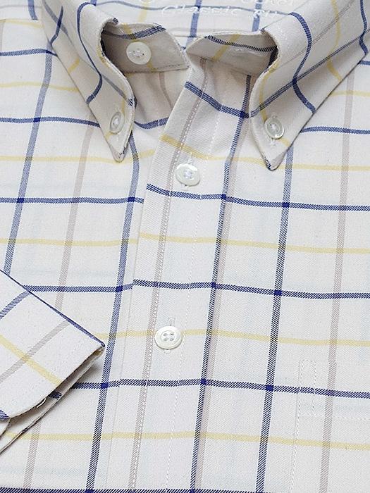 Hemd: Hemd mit Classic Button Down Kragen in blau/gelb kariert | John Crocket – Fine British Clothing