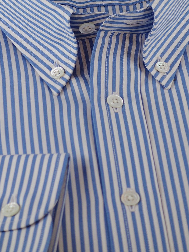 Hemd: Hemd mit Classic Button Down Kragen in blau gestreift | John Crocket – Fine British Clothing
