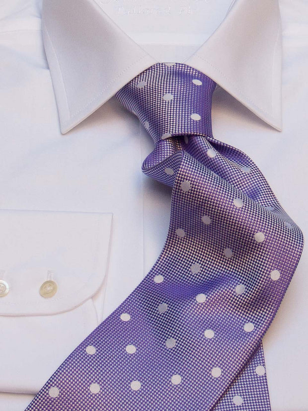 Krawatte: Krawatte in lila mit weißen Punkten | John Crocket – Fine British Clothing