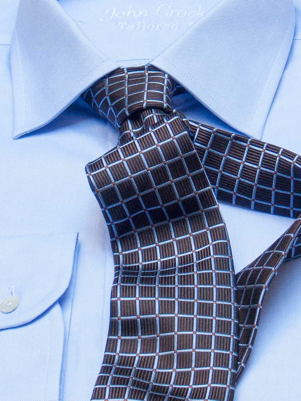 Krawatte: Krawatte gemustert in braun/hellblau | John Crocket – Fine British Clothing