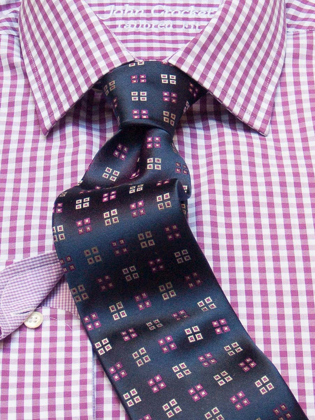 Krawatte: Krawatte gemustert in navy/fuchsia | John Crocket – Fine British Clothing