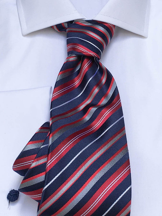 Krawatte: Krawatte mit Streifen in navy/rot | John Crocket – Fine British Clothing